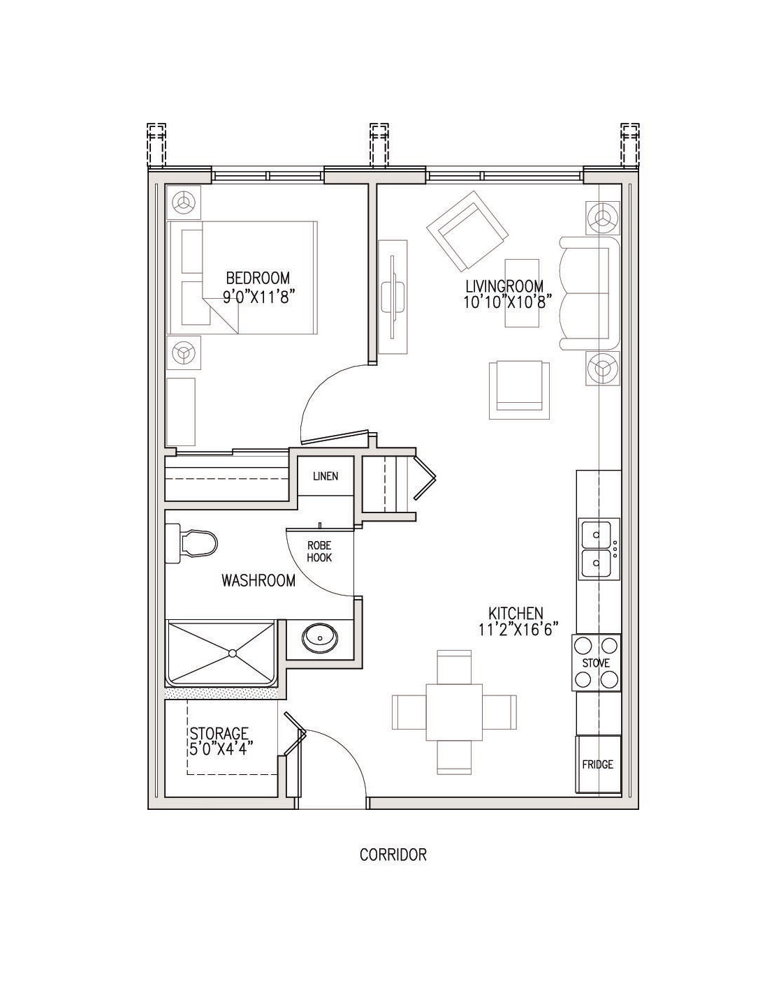View or Print PDF of 1 Bedroom floor plan in new tab