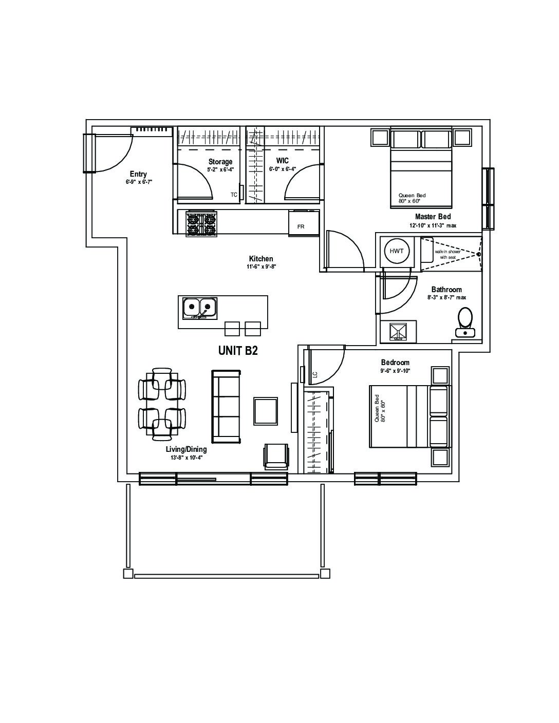 View or Print PDF of 1 Bedroom plus den floor plan in new tab