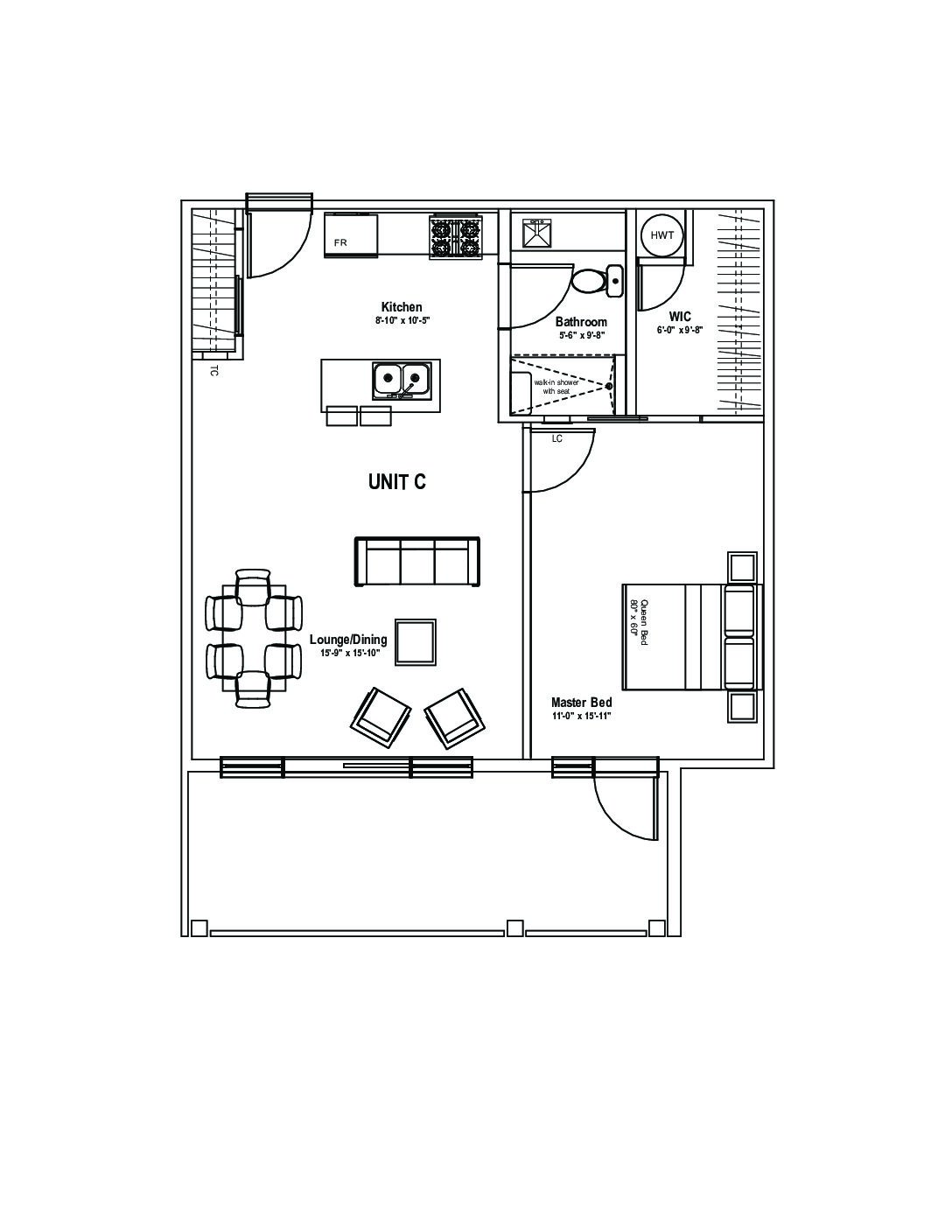 View or Print PDF of 3 Bedroom Unit D floor plan in new tab